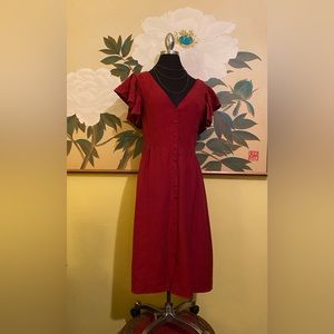 SOLD - ARTLOVE Paris Red Button-Up V-Neck Dress Size S